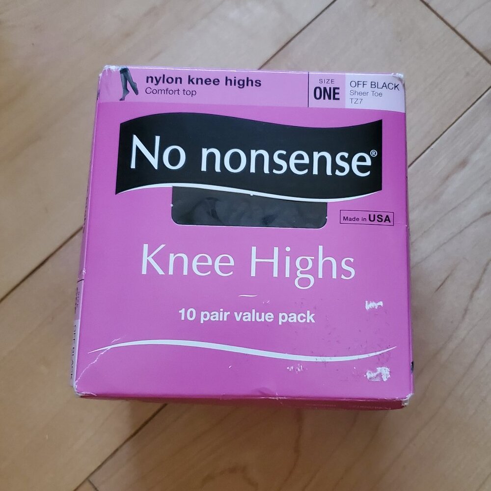No Nonsense Knee Highs Size ONE Off Black Sheer Toe 10 Pair Value Pack